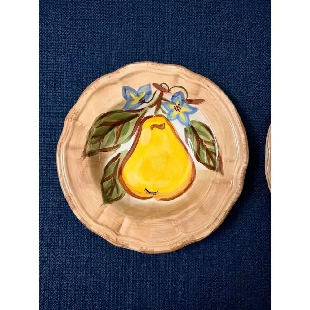 Vintage Fruta Hand Painted Pear Soup Pasta Bowls - Set of 2 - 9 Inch Ceramic